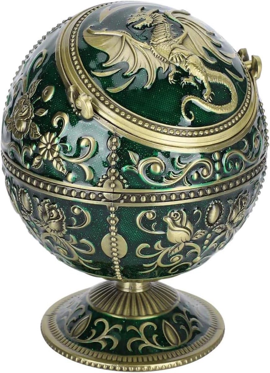 Asbak met deksel, winddichte bronzen bol vliegen draak vorm sigaar asbak voor thuiskantoor tearoom ambachten decoratie ornament — afbeelding 1