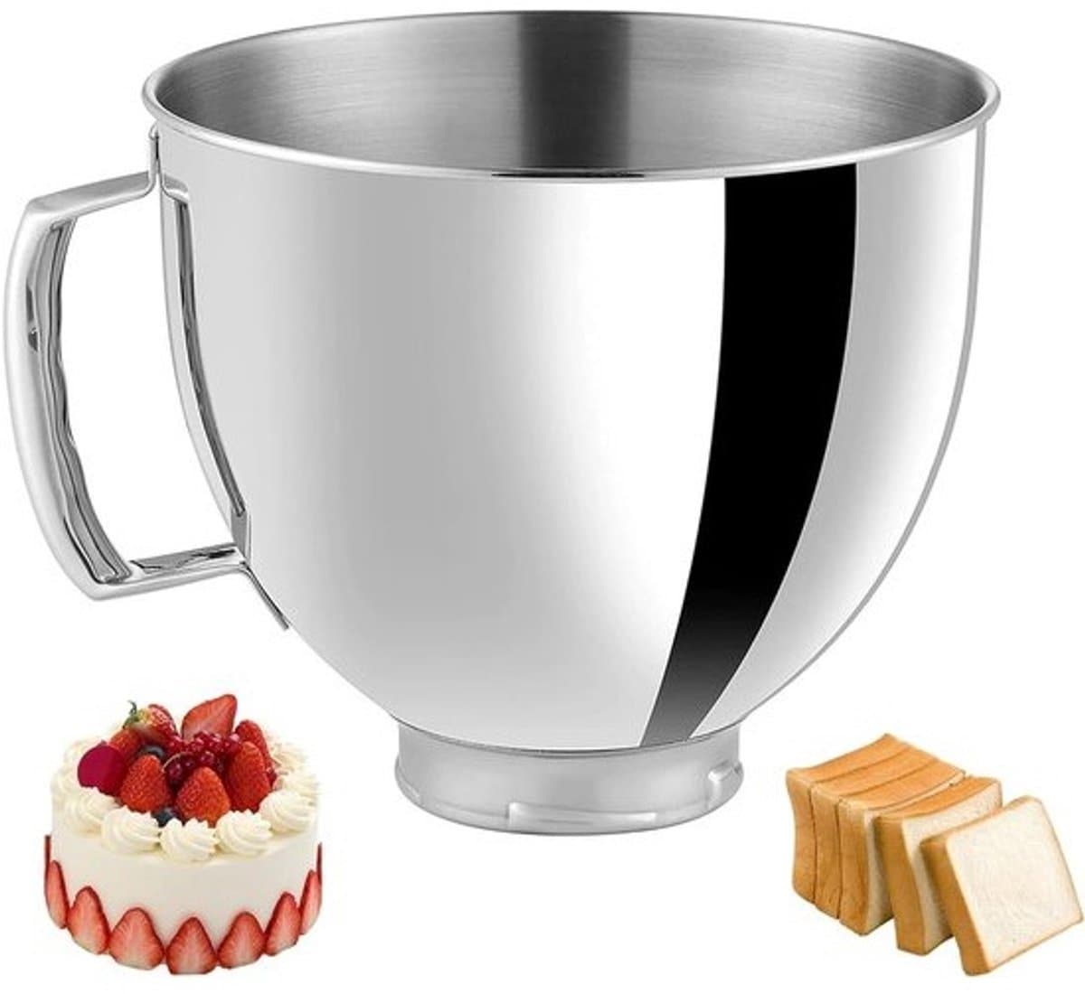 Roestvrijstalen kom voor 4.5-5 Quart keukenmachines, met handvat, geschikt voor Classic en Artisan modellen, ideaal als keukenaccessoire en voor het bereiden van gerechten — afbeelding 1