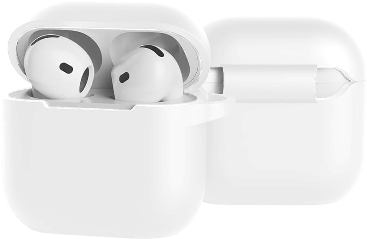 Case - Geschikt voor Apple AirPods 5 - Siliconen Hoes met Clip - Silicone Hoesje Cover - Wit — afbeelding 1