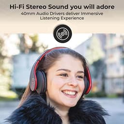 Bluetooth Koptelefoons, PowerLocus P2 draadloze Over-Ear Koptelefoon Inklapbaar, Met microfoon, Micro SD slot, FM Radio, draadloze en kabel Koptelefoon voor Smartphone,Tablets,Laptops,TV(Zwart/Rood) — thumbnail 4
