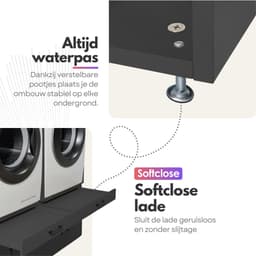 Wasmachinekast Enkel 67x145x67cm | Ruimtebesparend & Super Stevig | Met Uitschuiflade | Voor Wasmachine of Droger | Antraciet — thumbnail 3