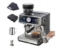 HiBREW H7A Barista Pro Espressomachine – 20 Bar – Dubbele Boiler – Ingebouwde Koffiemolen – LCD Touchscreen – Zilver