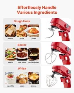 7,4 L Elektrische Standmixer, 1800W Keukenmixer met 10 Snelheden, Kantelbaar Kopontwerp, Roestvrijstalen Kom, Deeghaak Garde en Klopper voor Bakken, Mixen, Kloppen en Kneden, Zilver — thumbnail 5