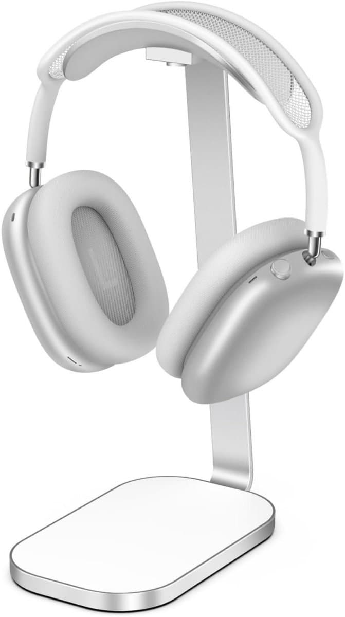 Stevige hoofdtelefoonstandaard - bureauaccessoire - geschikt voor over-ear hoofdtelefoons en gaming headsets - gemaakt van aluminiumlegering, ABS en siliconen - zilverwit — afbeelding 1