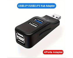 Snelle USB 3.0-hubadapter met mini-splitterbox, die 1 tot 3 poorten Geschikt voor USB 2.0 biedt, Geschikt voor laptops, pc's, USB-sticks en kaartlezers.