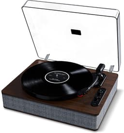White-Label® Platenspeler Bluetooth - CD Speler met Speakers - Vintage - Bruin met Grijs — thumbnail 1