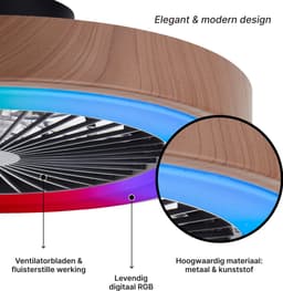 Brilliant Slimline - Plafondventilator - Met verlichting - LED 40W - 3000K-6500K - Dimbaar - Zwart met Houtstructuur rand - Zeer stil — thumbnail 3