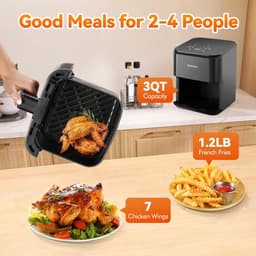 Compacte Luchtfriteuse - Kleine Airfryer - Gezond Koken - Eenvoudig Touch Display - 3 Kwarts - Zwart — thumbnail 3