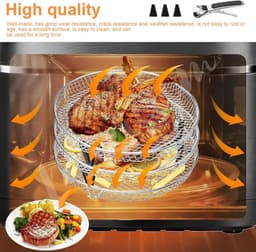 3 stuks stapelbare manden voor airfryer, manden voor heteluchtfriteuse roestvrij staal, heteluchtfriteuse rooster diameter 20 cm, met siliconen voetjes in anti-verbrandingsclips, voor bakken — thumbnail 5