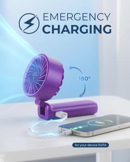 Draagbare Ventilator met USB Oplaadbaar en LCD Display - 180° Opvouwbare Mini Bureauventilator met 6 Windsnelheden — thumbnail 3