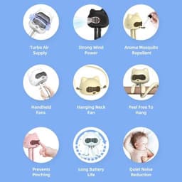 Stroller Fan Met Oplaadbare Accu en Aroma Verdeler - Handventilator en Tafelventilator in Bladloze Ontwerp — thumbnail 1
