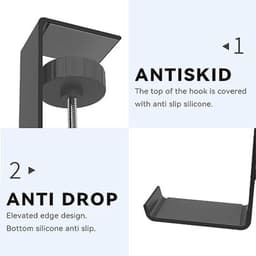 Hoofdtelefoonhouder Aluminium Standaard - Gaming, Onder Bureau, Klem, Zilver — thumbnail 3