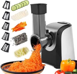 Elektrische Groentesnijder - Keukenmachine - Snel Groenten Snijden - Vijf Opzetstukken - 150 Watt - Zilver Zwart — thumbnail 1