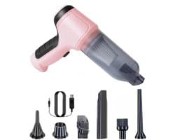 Draagbare Stofzuiger - Handstofzuiger Mini Kruimeldief - Auto Interieur Reinigen - 95000PA Sterke Zuigkracht - 21x16x6.5 cm - Roze