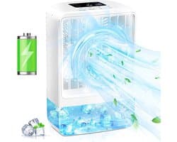 Draagbare airconditioner met ventilator, airconditioners met batterij voor thuis, kantoor en buiten, 4-in-1 ventilator, luchtkoeler, luchtbevochtiger, airconditioning, LED-nachtlampje