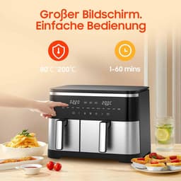 Hete Lucht Friteuse - Dubbele Mand - Gezond Koken - Sync Finish Dual Cook - 11 Liter XXL - Zwart — thumbnail 2