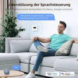 Slimme Thermostaat - Kamerthermostaat Vloerverwarming - Energie Besparen - App en Spraakbesturing - 55 x 55 mm - Wit — thumbnail 3