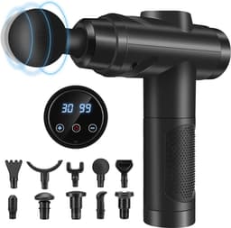 spierpercussie-massageapparaat met 30 snelheden, stil handmassageapparaat, massagepistool met LCD-touchscreen, 10 koppen, massagepistool voor schouder, lichaam, rug, ontspanning — thumbnail 1