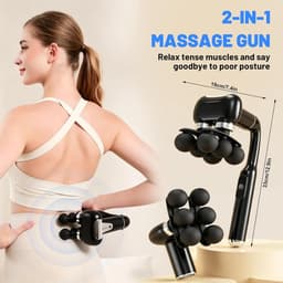 SnelShoppen - Massage gun - Grote massager met innovatief ontwerp, 6 intensiteitsniveaus, 4 opzetstukken, afneembare handgreep en 2-in-1 functie voor — thumbnail 3