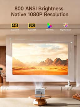 SnelShoppen - Mini Beamer Projector 4K 8K Ondersteuning, Native 1080P, WiFi 6, BT 5.4, Autofocus, Keystone-correctie, 180° Rotatie, 15W Luidspreker vo — thumbnail 2