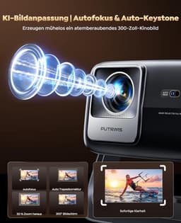 SnelShoppen - Beamer 4K met Google TV, autofocus, 360° draaibare standaard voor thuisbioscoop en buitengebruik, FULL HD 1080P LED-projector met 30W lu — thumbnail 4