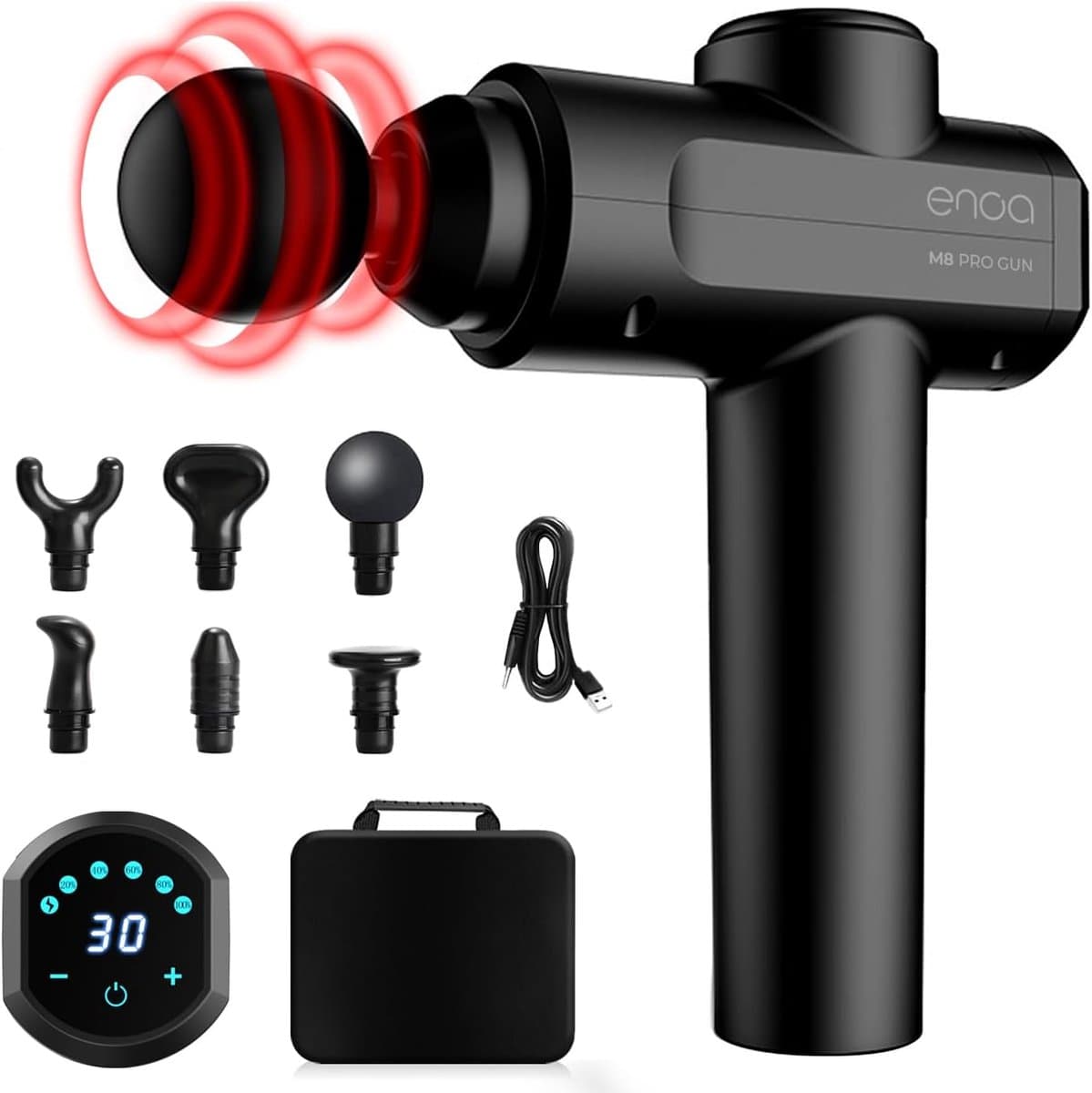 Massagepistool - Spierherstel Tool - Spierontspanning Bevorderen - 30 Snelheden 6 Koppen - 650 gram - Zwart — afbeelding 1