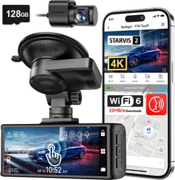 Dashcam voor auto - Zwart - 3,18 inch touchscreen - 4K UHD en 1080p dubbele camera met GPS en WiFi - Voor veilig rijden — thumbnail 1
