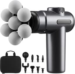 Massagepistool – Draagbaar Massagepistool – Massageapparaat met 99 Snelheden – Massage Gun met 9 Massagekoppen – Handmassageapparaat voor Nek, Rug en Benen – Inclusief Reistas – Grijs — thumbnail 4