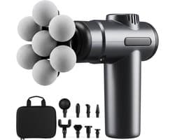 Massagepistool – Draagbaar Massagepistool – Massageapparaat met 99 Snelheden – Massage Gun met 9 Massagekoppen – Handmassageapparaat voor Nek, Rug en Benen – Inclusief Reistas – Grijs
