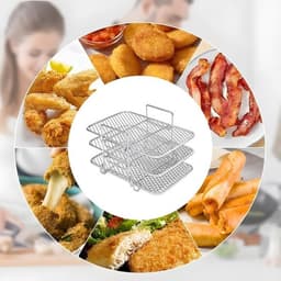 Air Fryer Rack 3-laags - Roestvrij Staal - Stapelbaar - Magnetron/Oven Veilig - Geschikt voor Bakken - Verbeterde Luchtcirculatie - Kookrek — thumbnail 3