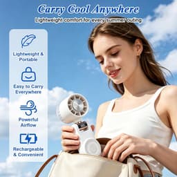 Handventilator - 100 windsnelheden - Met magnetische telefoonhouder en koelplaat - Oplaadbare handventilator - 3600 mAh - Compact en draagbaar - Wit — thumbnail 3