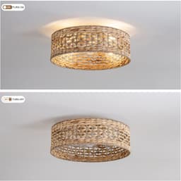 Plafondventilator 19 inch - Dubbele bediening via app en afstandsbediening - Zes snelheidsstanden - Geschikt voor lage plafonds en kleine appartementen - ABS-bladen met rotan rooster - Opengewerkt ontwerp — thumbnail 4