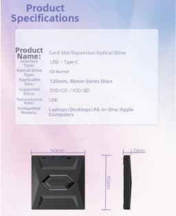 Externe schijf - Optische drive - Data opslag - 7-in-1 hub - 155 mm - Zwart — thumbnail 4
