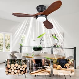 FloraGrace Plafondventilator Met Verlichting 36 Inch 3 Bladen Hout Zwart Donker Walnoot Met Afstandsbediening 6 Snelheden Omkeerbare Rotatie — thumbnail 4