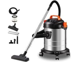 Stofzuiger - Nat en Droog Stofzuiger - 20L - 1200W - 18 kPa Zuigkracht - met 4 Zwenkwielen - Zwart