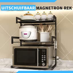 SnelShoppen - Aanpasbare Magnetron Kast - Keuken Rack - Keuken Plank - Keuken Opbergruimte - Verstelbare Magnetron Stand - Oven Rek - Metaal - Zwart — thumbnail 2