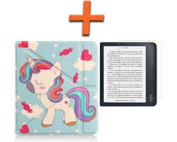 Hoesje Geschikt voor Kobo Libra 2 Hoes Book Case Trifold - Hoes Geschikt voor Kobo Libra 2 Hoesje Book Cover Met Screenprotector - Eenhoorn