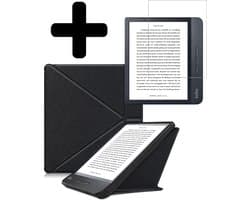 Hoes Geschikt voor Kobo Libra H2O - E-reader Bescherm Hoesje Case Sleep Cover Trifold Met Screenprotector - Hoes Geschikt voor Kobo Libra H2O Hoesje - Zwart