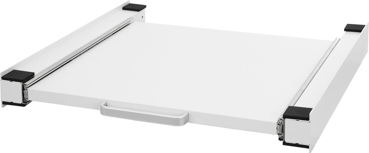 Tussenstuk voor wasmachine en droger – Universeel tussenbouwframe met uittrekbare plank 60x60 cm in wit ML design — afbeelding 1