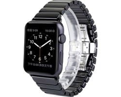 By Qubix - Geschikt voor Apple Watch bandje - Schakelarmband Keramisch bandje - Zwart - Geschikt voor Apple Watch 38 mm / 40 mm / 41 mm / 42 mm - Smartwatch bandje