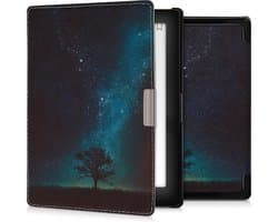 kwmobile e-reader hoesje geschikt voor Kobo Aura Edition 1 hoes - E reader flip case met magnetische sluiting - Ereader cover - Sterrenstelsel en Boom design in blauw / grijs / zwart