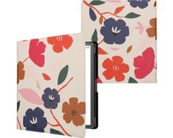 kwmobile e-reader hoesje geschikt voor Amazon Kindle Scribe (2022/2024) hoes - E reader flip case met magneetsluiting - Ereader cover - Bonte bloemen design in roze / donkerblauw / crème