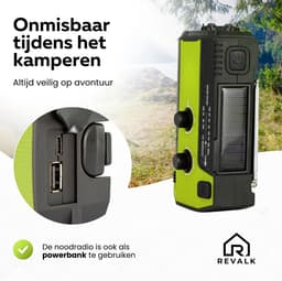Noodradio Solar Opwindbaar en Batterijen - Noodpakket - Draagbare Survival Radio - Powerbank en Zonneenergie - Bouwradio - Zaklamp - 4000 mAh - Groen — thumbnail 2