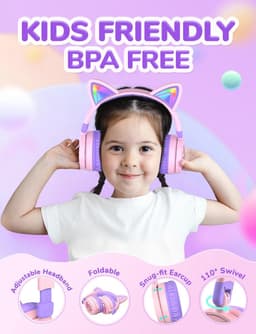 Bluetooth Hoofdtelefoon voor Kinderen met Kattenoren en LED Verlichting - 60 Uur Speeltijd, Veilig Volume tot 85 dBA, Microfoon en USB C Opladen — thumbnail 5