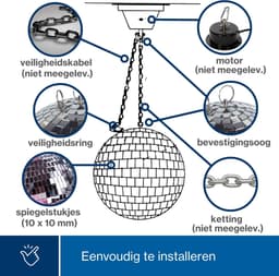HQ-Power Disco spiegelbol Ø 30 cm, spectaculaire lichteffecten voor feestjes, veilig ophangsysteem en facetglas, dansvloer accessoire voor disco en meer — thumbnail 3