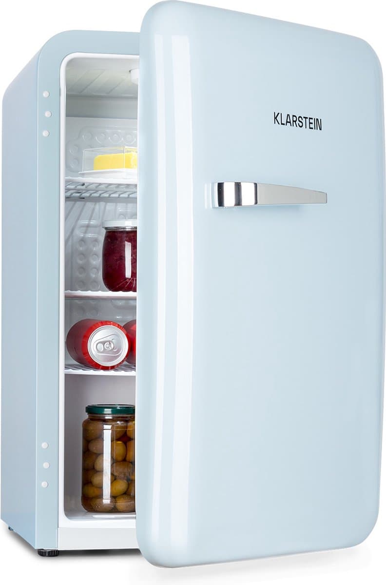 Klarstein Koelkast Audrey Mini retro - volume: 70 Liter - Temperatuur: 0-10 °C - 4 Niveaus - 2 Deurvakken - 3 Schappen - Compressiekoeling - mechanische thermostaat - retro design - Jaren 50 look Blauw - voor Keuken voor Kantoor — afbeelding 1