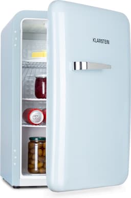 Klarstein Koelkast Audrey Mini retro - volume: 70 Liter - Temperatuur: 0-10 °C - 4 Niveaus - 2 Deurvakken - 3 Schappen - Compressiekoeling - mechanische thermostaat - retro design - Jaren 50 look Blauw - voor Keuken voor Kantoor — thumbnail 1