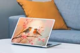 Laptop sticker - 14 inch - Roodborstjes - Sierlijk - Bloesemtak - 32x5x23x5cm - Laptopstickers - Laptop skin - Cover — thumbnail 2