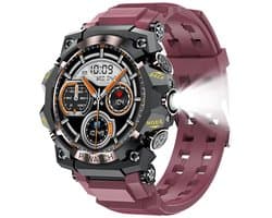 WizBay Premium Select® 1.39Inch Smartwatch Dames Heren - LED Flashlight - Android en iOS - Bluetooth Call - 02 Zuurstof - Bloedruk - Dynamic Hartslag & Slaap Monitor - Message - Magnetic Laden - Smartwatches - Zwart met Aubergine Siliconen Band