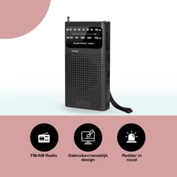 Premes - Draagbare Noodradio - Zwart - AM/FM - Op Batterijen - Koptelefoonaansluiting - Draagbare Radio - Wereldradio - Noodpakket Must Have - Zakradio - Voor Rampen - Kleine - Transistor Radio - Telescopische Antenne - Transister Radio — thumbnail 2